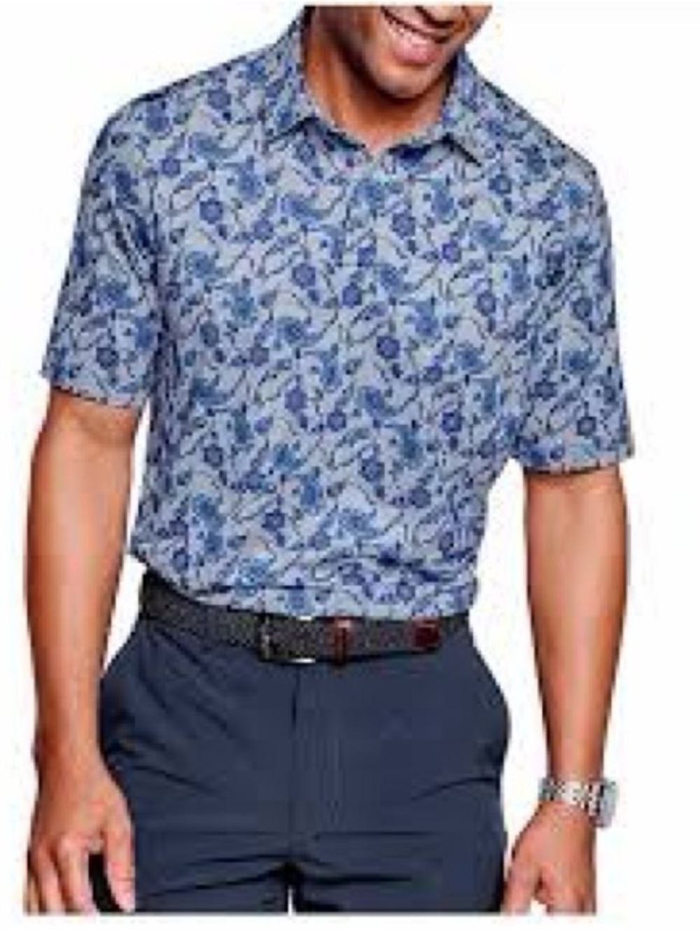 Johnston & Murphy XC4‎ Mens XL Short Sleeve Button Up polo golf Blue Paisley